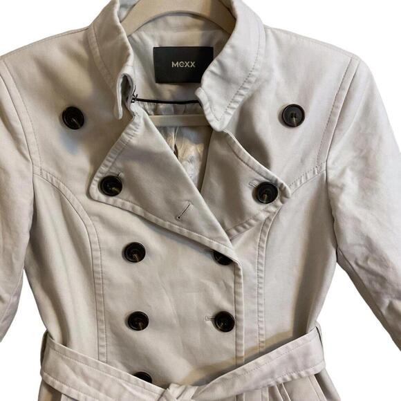 MEXX Stylish Light Khaki Short Pleated Trench Coat Belt Pockets 3/4 Slee… - Picture 3 of 13